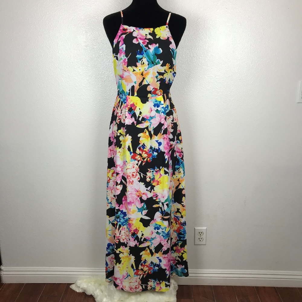 Urban Girl Slit Floral Maxi Dress Open Side Zipper